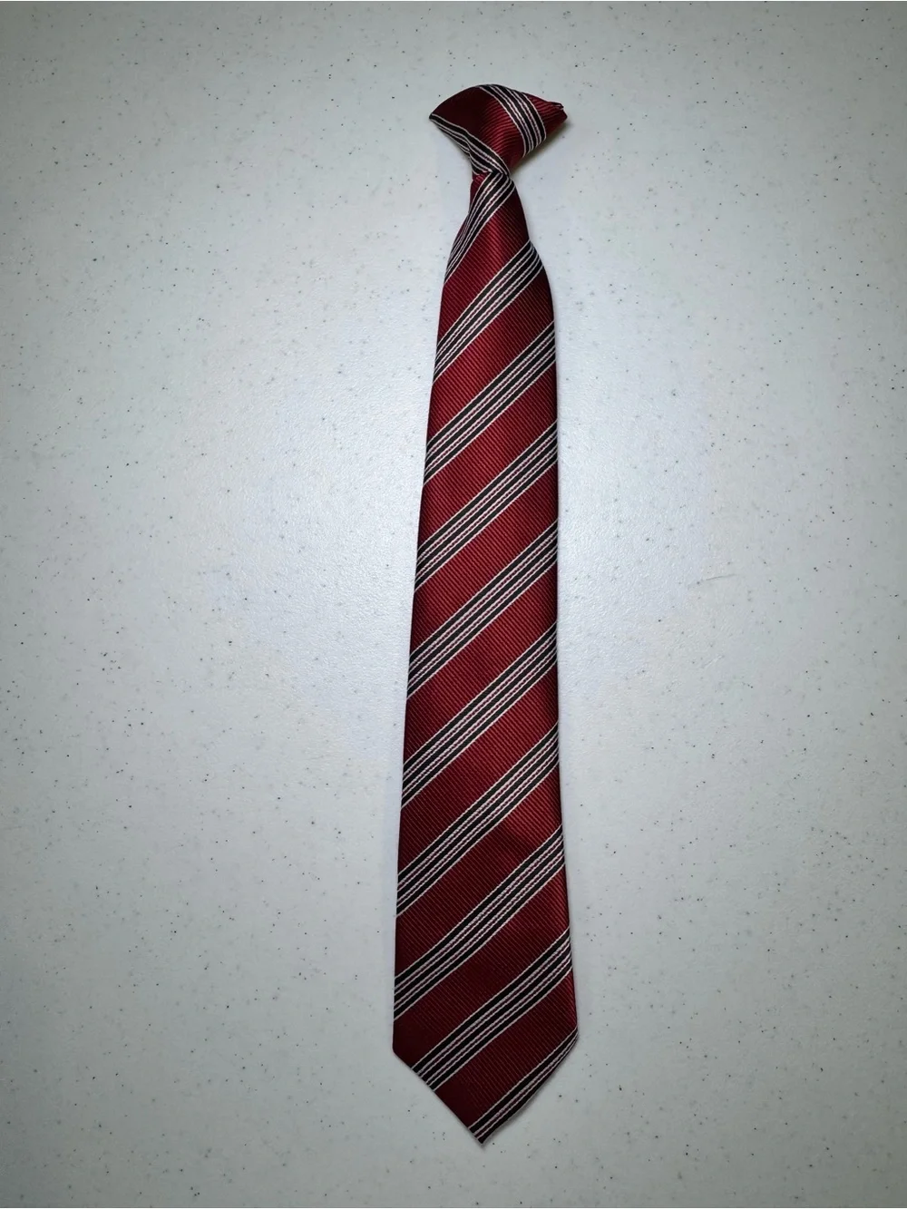 George Boys Red Burgundy Striped Clip On Tie Pre-Tied Formal Necktie 15